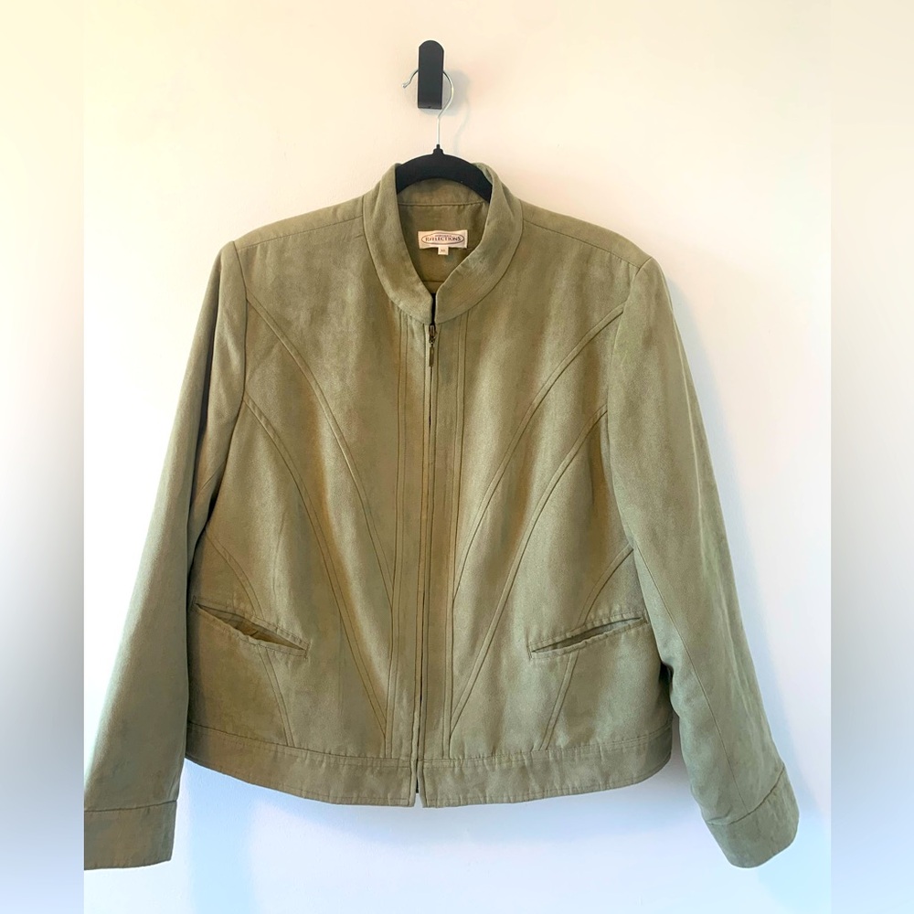 Northern Reflections Faux Suede Sage Green Bomber Jacket Size XL